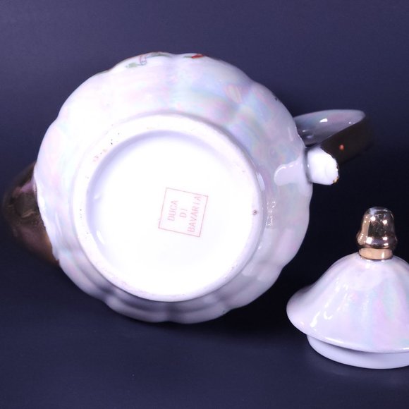 Victorian Antique Teapot + Saucer Turquoise Gold Tone by Duca Di Bavaria - Picture 7 of 7